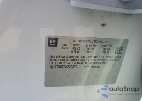 2017 Chevrolet Malibu Lt from USA, damaged, VIN 1G1ZE5ST0HF202271